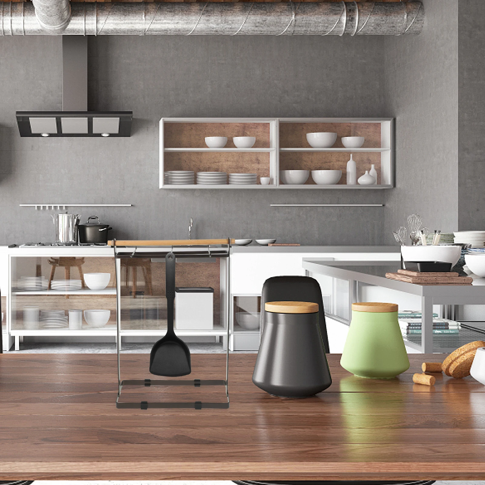 

Kitchen Utensils Rack Countertop Spatulas Spoons Ladles Hanging Holder Storage Organizer Floor Standing Iron Wood Ladle Rack For