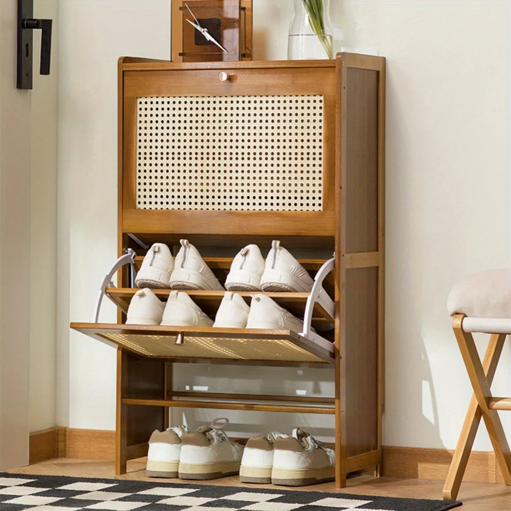 

Slim Shoe Cabinet, Shoe Storage Cabinet with 2 Flip Drawers, Shoes Storage Organizer Large Capacity Entrance, Freestanding Shoe