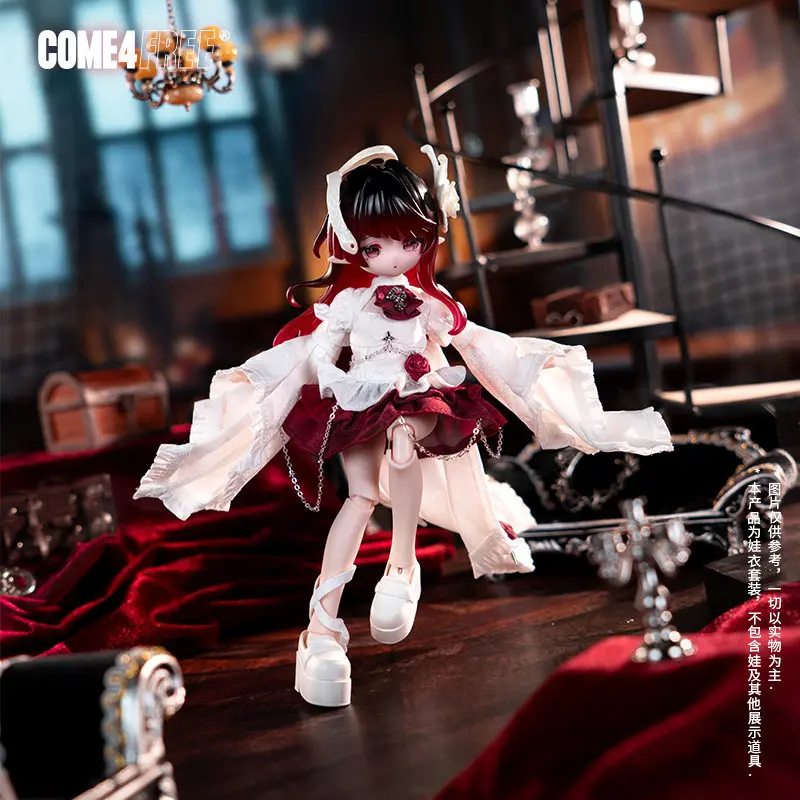 COME4FREE Bjd Clothes 1/8 Bjd Dress Set Ob11 Doll Outfit Red White Ruffled Skirt Chain Decor Fairy Tale Style Doll Clothing - view 4