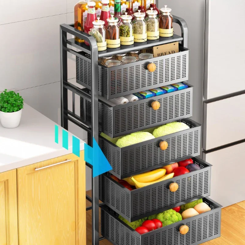 Drawer Style Vegetable and Fruit Basket Movable Kitchen Storage Rack Multi-layer Multifunctional Salon Trolley Bar Cart 트롤리 선반