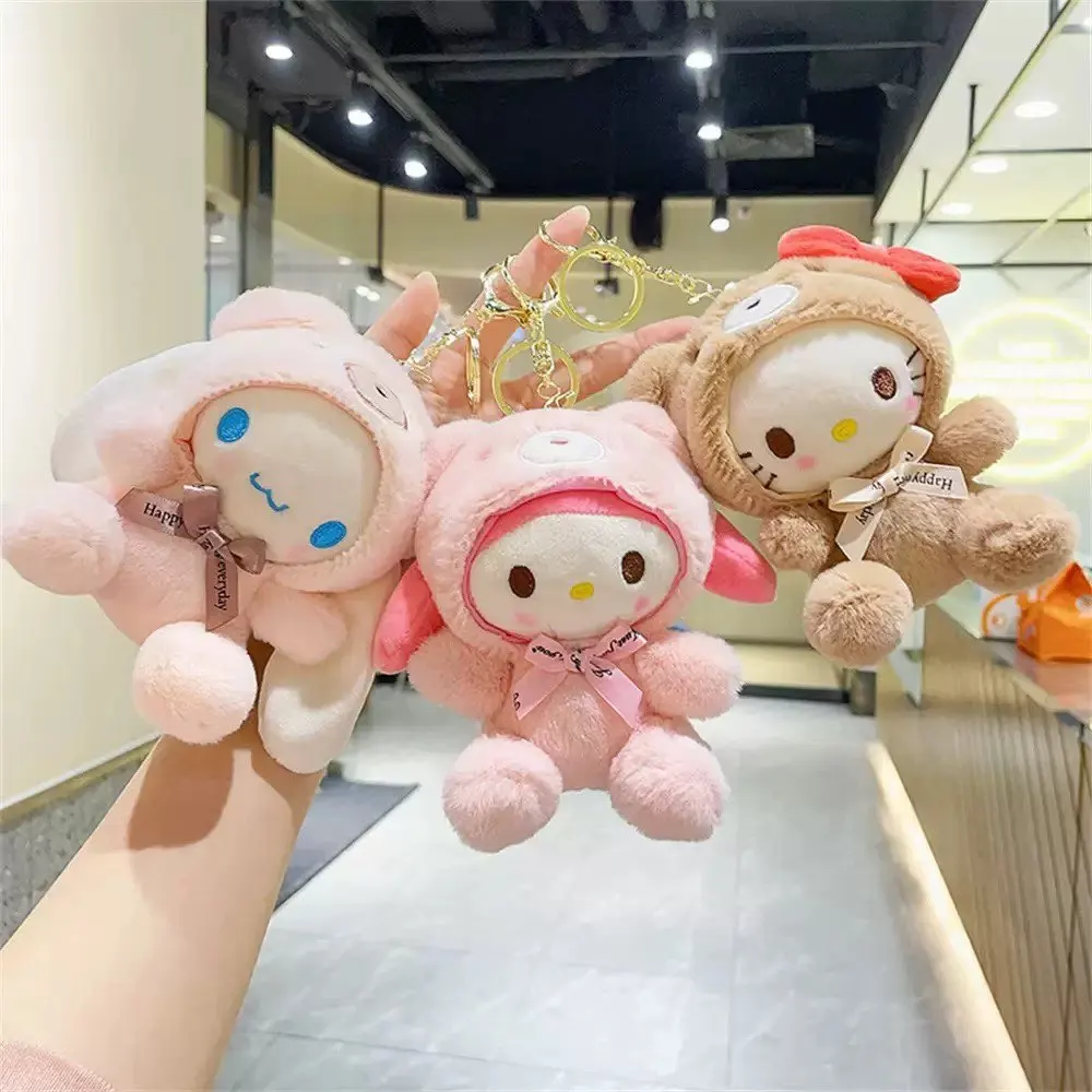 Sanrio Plush Doll Keychain Hello Kitty Melody Cinnamoroll Pochacco Cute Key Ring Cartoon Plushies Bag Accessories Gifts Toys