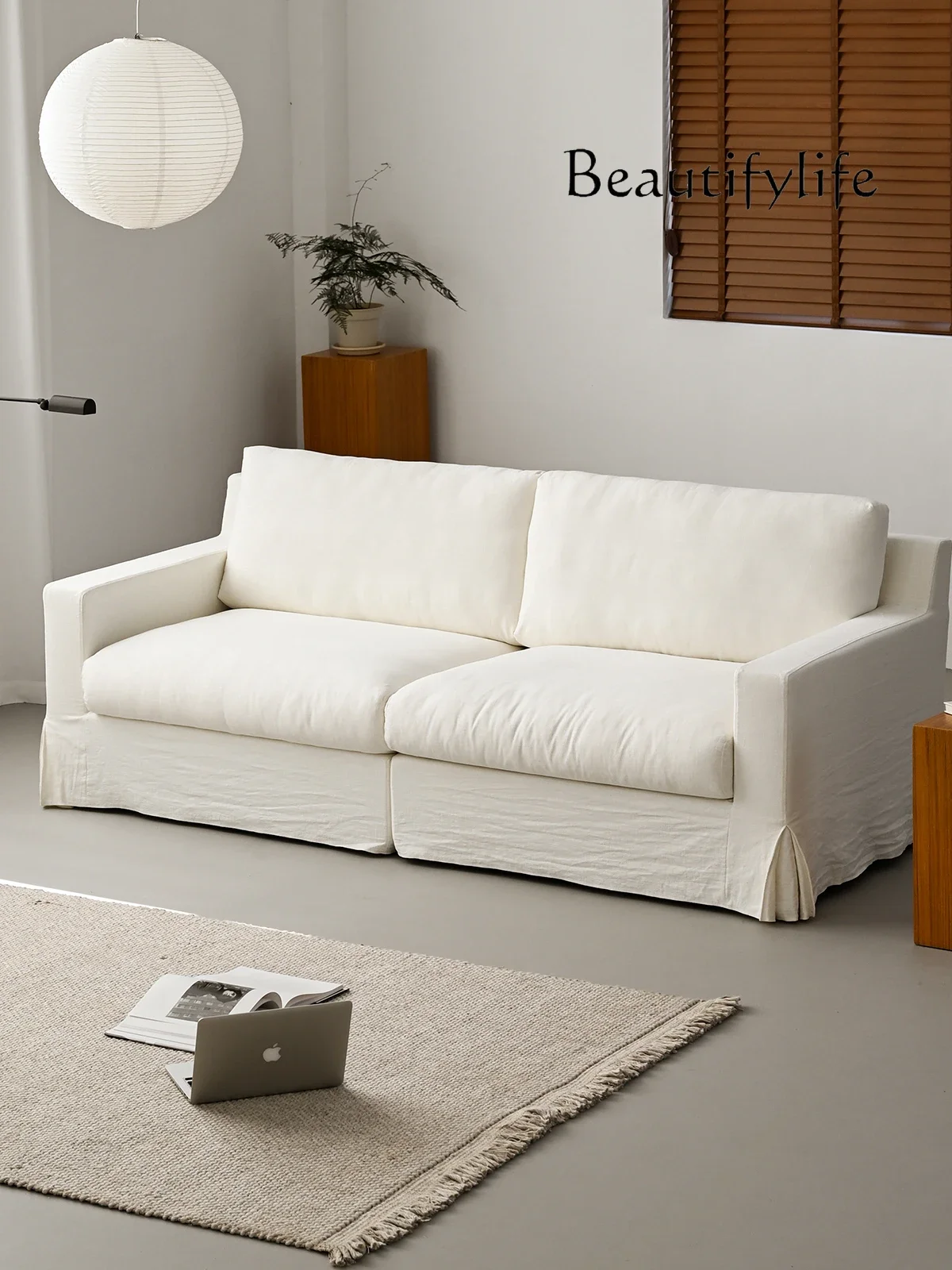 Cloud sofa minimalist wabi-**** wind white cotton and linen fabric removable and washable down French retro module combination