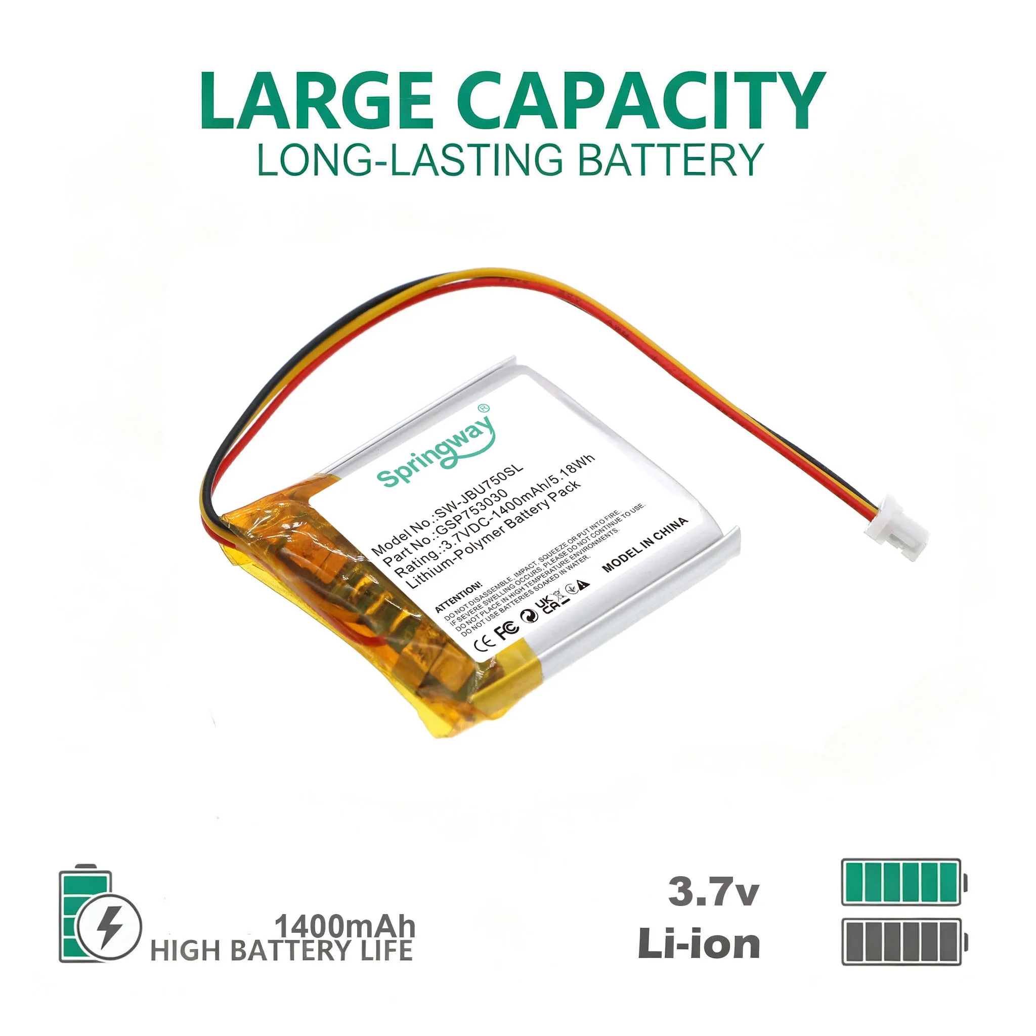 Replacement Spare Battery GSP753030 Springway 1400mAh For JBL Tune 750BTNC Tune 700BT Bluetooth Headset