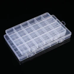 Caja de plástico para almacenamiento de joyas, contenedor ajustable para cuentas y pendientes, caja rectangular con 24/28 rejillas