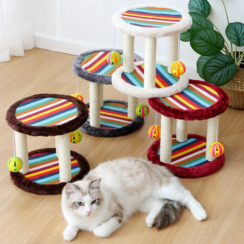 

Cat Scratching Post Sisal Sword Rope Tree Scratching Post Comfortable Spacious Rainbow Ball Cat Climbing Frame Pet Supplies