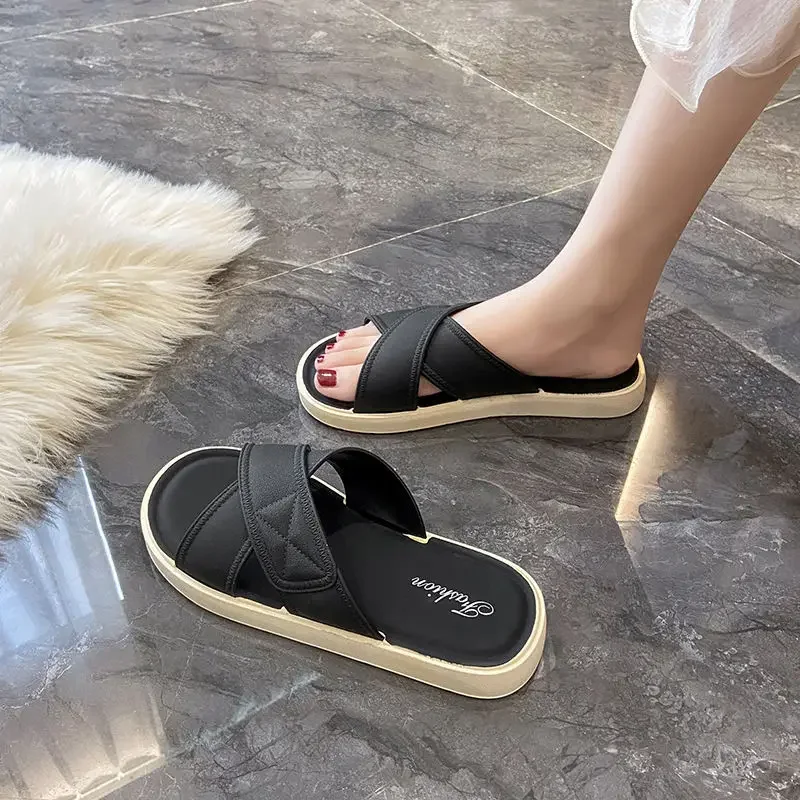 On Beach Shoes For Women Flat Sandals Plastic Slides Woman Slippers Clappers Cheap Premium Pvc Original 2024 Trend Normal