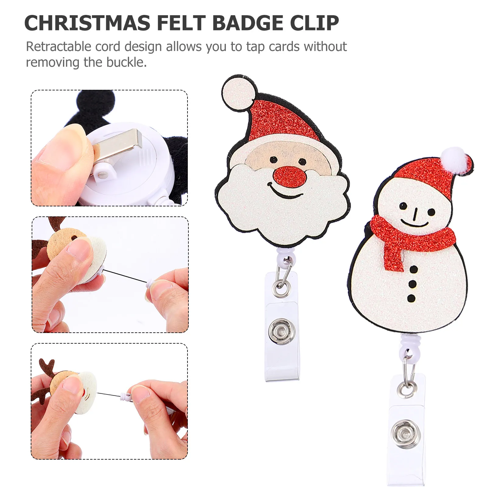 7-個のクリスマスバッジクリップフェルト-id-ホルダー格納式リールスパンコールデザイン簡単クリップ仕事用バッジカード用強化-id-ホルダー