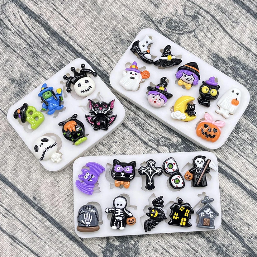 Tombstone Skeleton Bats Halloween Silicone Sugarcraft Chocolate Cupcake Baking Mold Resin Tools Fondant Cake Decorating Tools