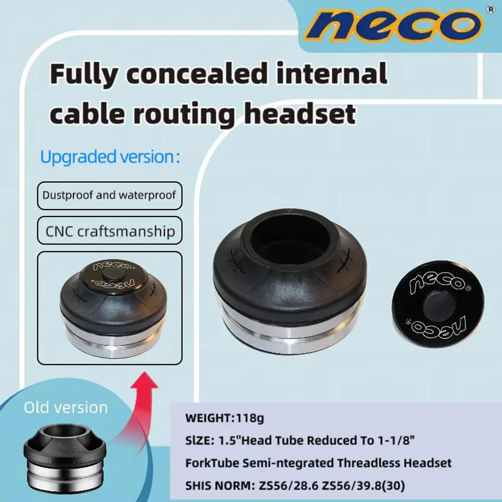 

Neco MTB Bicycle Headset 28.6/56/39.8mm Threadless Road Mountain bike Integrated Threadless Headset Head Tube1.5" Sealed Bearing