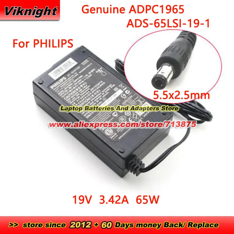 

Genuine ADPC1965 AC Adapter 19V 3.42A 65W Charger for Philips S221C4A Q2963PM S231C4A 274E5QHAB 234E5QHS G2460PG 328E8Q 272S4L