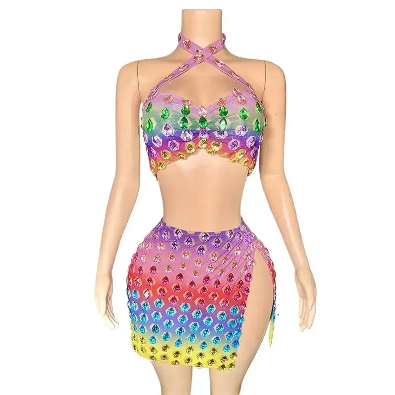 

New Sexy Sparkly Colorful Evening Party Birthday Performance Costume Suit For Woman