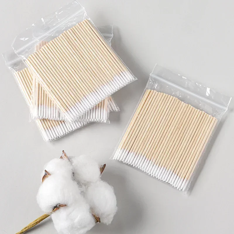 100/300PC 7/10cm Disposable Ultra-small Micro Brushes Eyelash Extension Glue Removing Tool Double-end Wood Cotton Swab Lint-Free