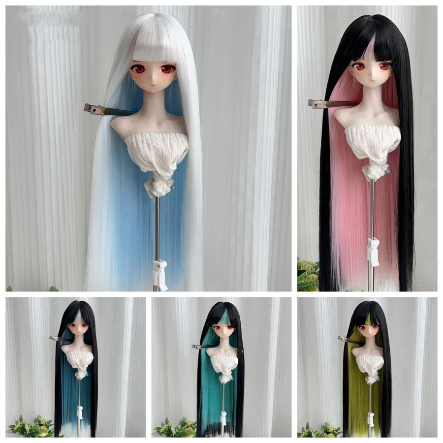 BJD/SD Doll Wig Pixiv Double Color Bangs Long Straight Hair Rough Wig Headband Soft Silk Cover 3/4/6 Points DIY Accessories Wig