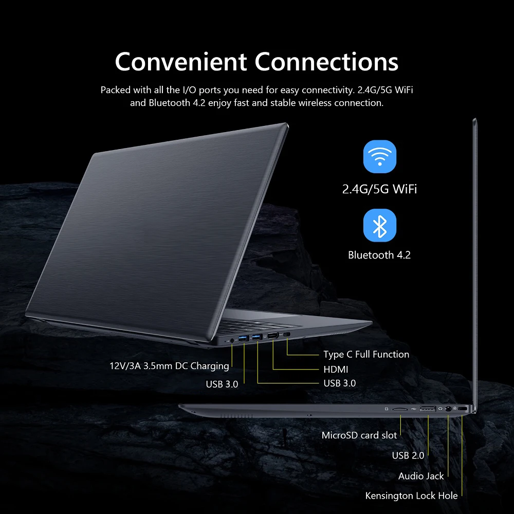 노트북 15.6 인치 인텔 코어 I5-1035G1 16GB DDR4 2TB SSD HD 카메라 지문 잠금 해제, 4 코어 8 스레드 3.6 GHz 5G 와이파이 컴퓨터