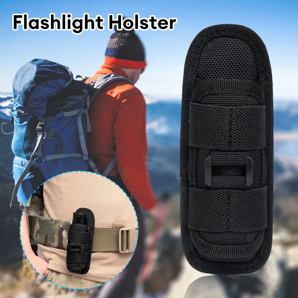 Outdoor Tactical Flashlight Pouch Holster Molle Belt 360 Degrees Rotatable Torch Case Holder Hunting Light Accessories Waist Bag