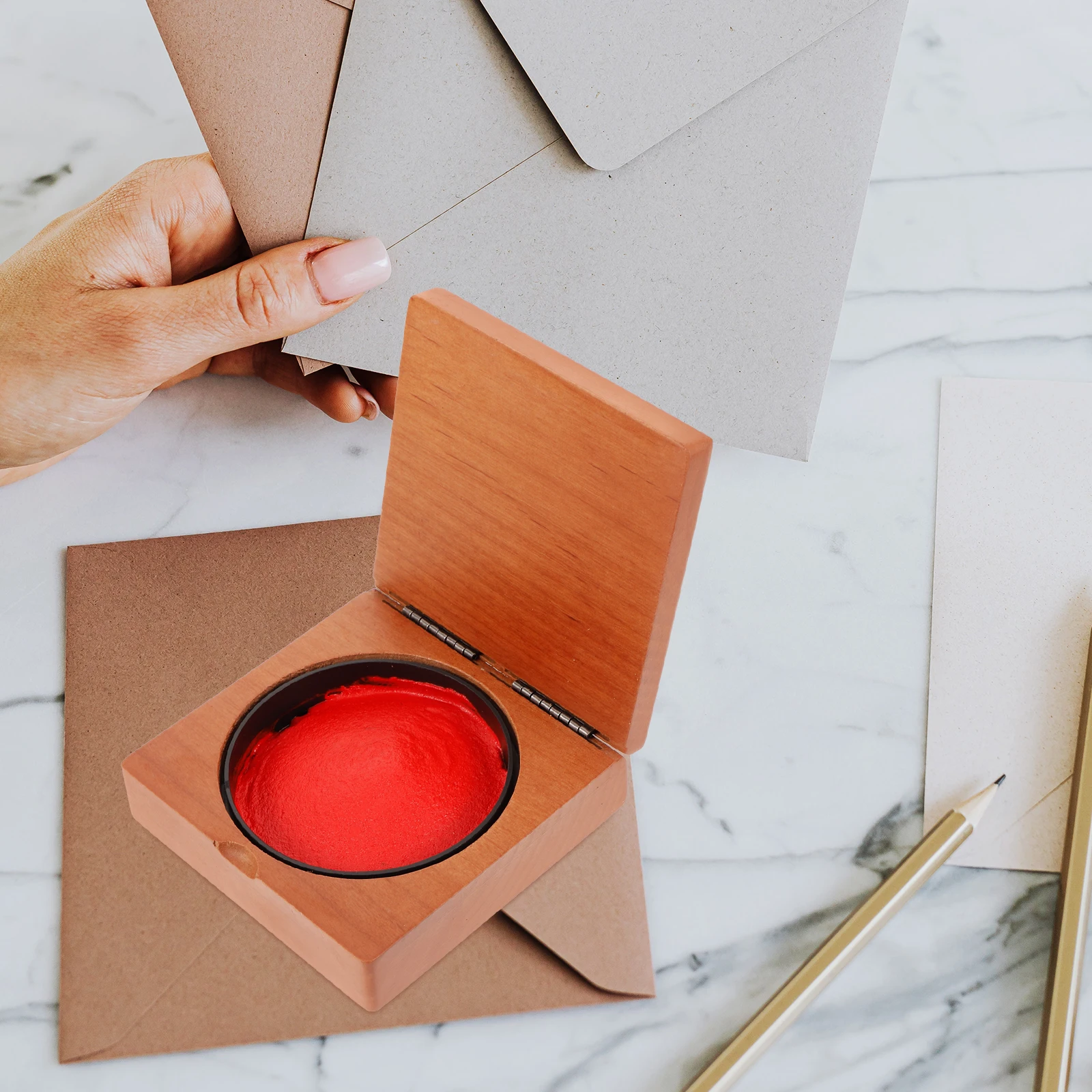 

Wooden Seal Box 10x10x3.6cm Ink Pad Stamper Holder Storage ganizer Case Vintage Paste Container Multi Functional Craft Supply