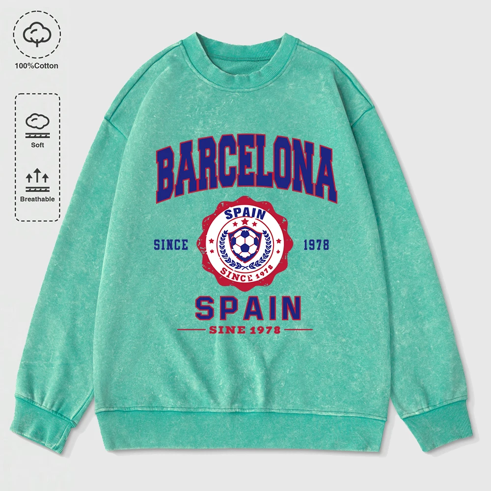 Barcelona espanha carta imprime lavado moletom feminino algodão hoodies rua oversized quente pulôver casual crewneck roupas