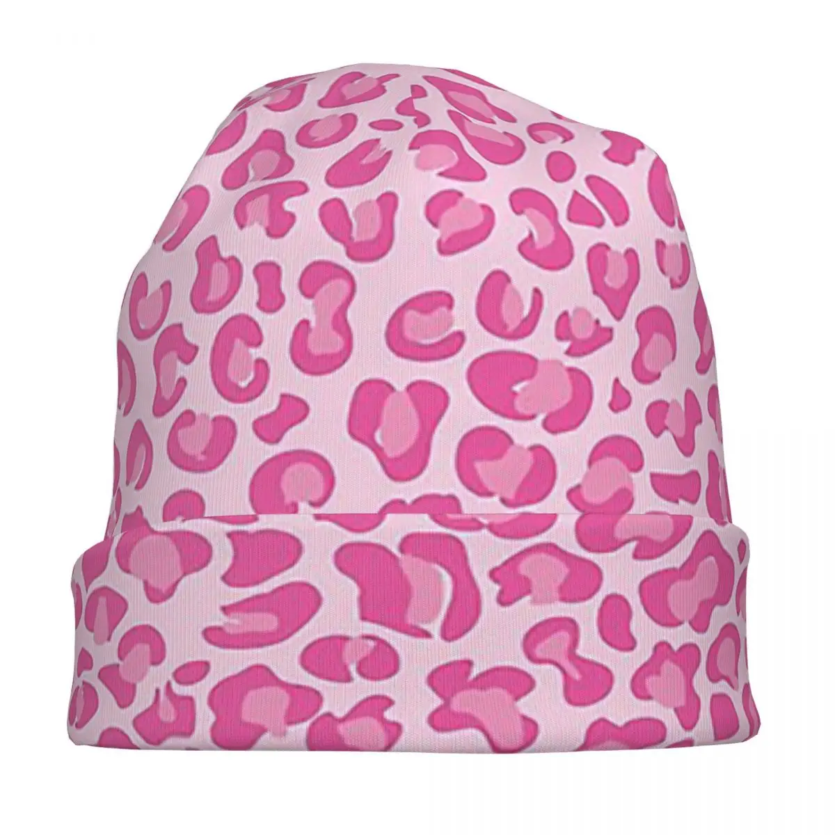 الوردي ليوبارد طباعة الدافئة محبوك قبعة الأزياء بونيه قبعة الخريف الشتاء في الهواء الطلق بيني القبعات للجنسين الكبار