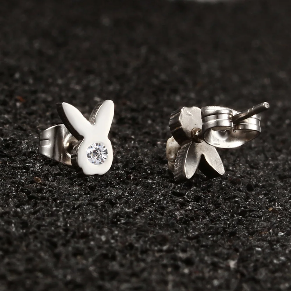 Exquisite small cartoon rabbit earrings two-color optional stainless steel material everyday all-Match Girl earrings