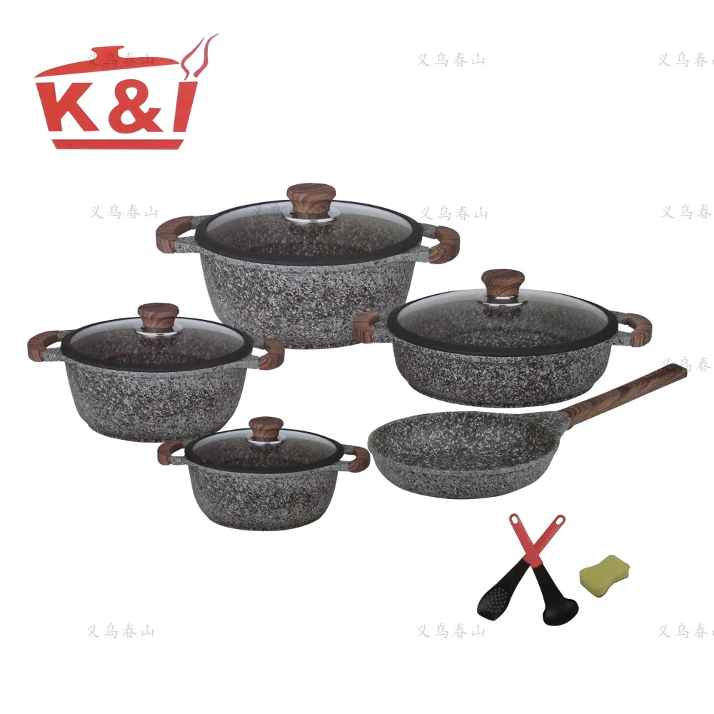 12pcs Set Granite Pot Set Non Stick Pots and Pans Set for Cooking Kitchen Healthy Cookware Set