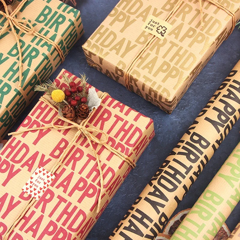 Happy Birthday Wrapping Paper,Recycled Gift Wrapping Paper, 50CM x 70CM Kraft Folded Paper For Birthday Occasions