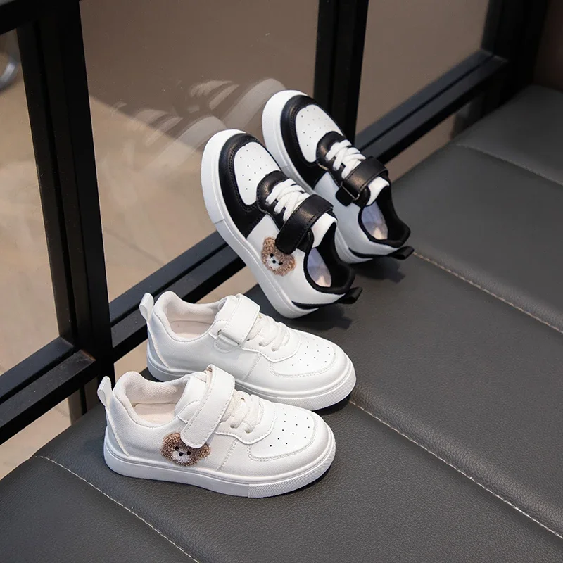Baby Girl Shoes Platform Little Boy Running Shoes 2026 New Cute Furry Bear Pattern Children Sneakers Flat Heel Kids Tenis Shoes