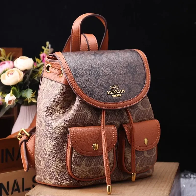 

2024MKJ Luxury Brand Fashion Retro Contrast Color Casual Versatile Backpack High Quality Classic Pop Drawstring Women's Backpack