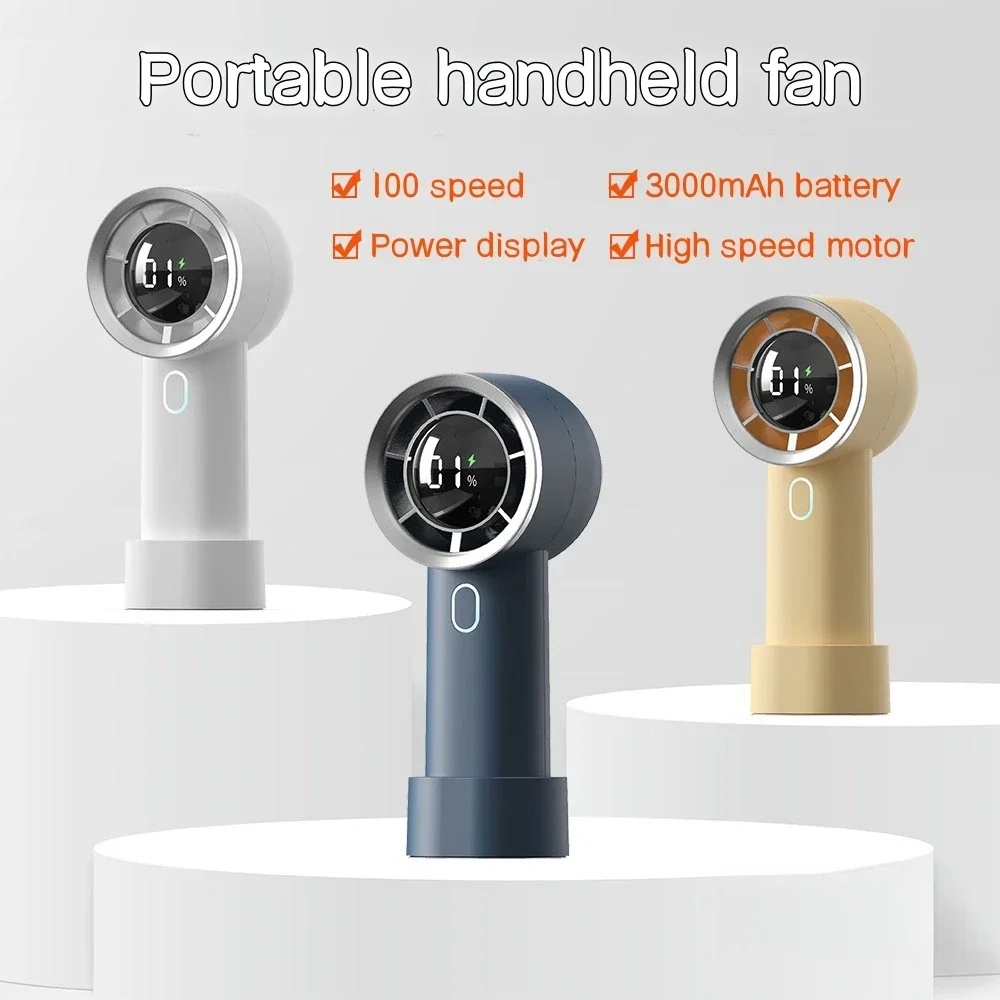 3000mAh Portable Handheld Fan USB Rechargeable Mini Handy Fan Pocket Size Low Noise 100 Speed Electric Fan for Student Dormitory