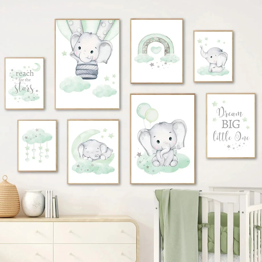 Elephant Cloud Star Moon Rainbow Balloon Nursery Wall Art Canvas Painting Posters And Prints Wall Pictures Baby Kids Room Decor