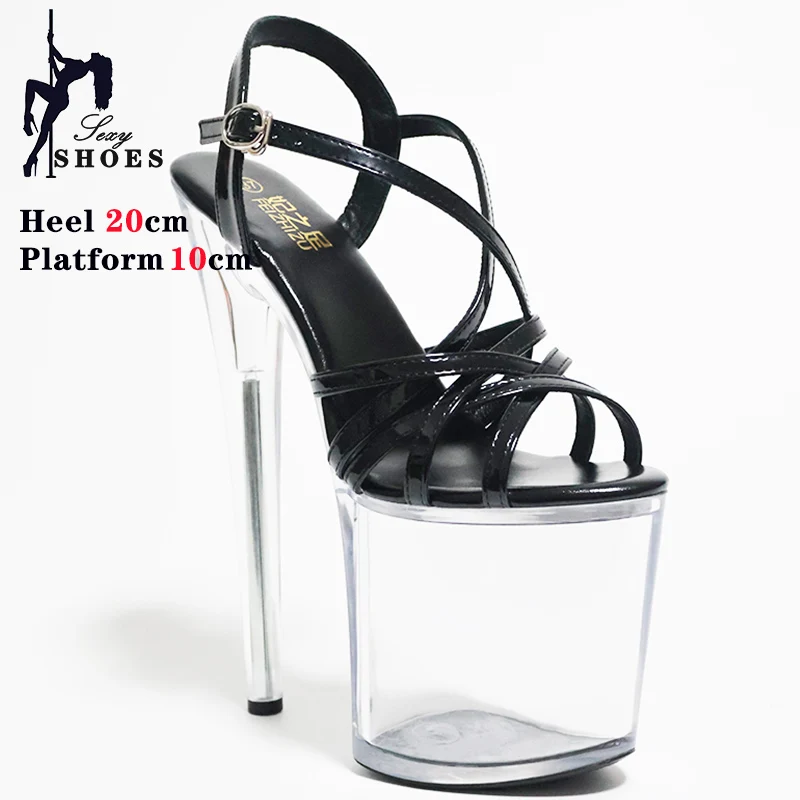 8Inches/20cm Women\'s Sandals with Heels Exotic Crystal Rransparent High Stripper Pole Dancing T-show Model Catwalk Lady Shoes