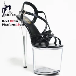 8Inches/20cm Women's Sandals with Heels Exotic Crystal Rransparent High Stripper Pole Dancing T-show Model Catwalk Lady Shoes