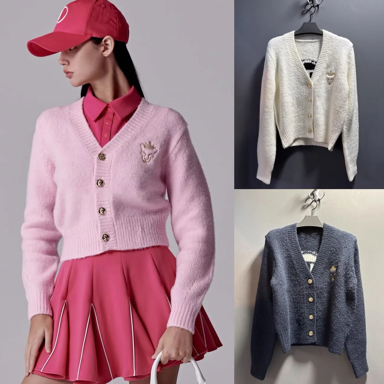 

2024 Golf Clothing UTAA Women's V-neck Logo Long Sleeve Knitted Cardigan Spring and Autumn Comfortable Warm Golf Sweater