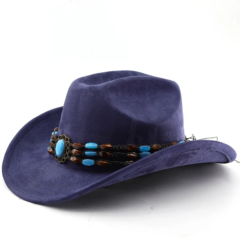 Western-Cowboyhut aus Wildleder zum Reiten für Männer und Frauen, Outdoor-Reisehut mit gerollter Krempe, Zylinderhut im Ethno-Stil, Filzhut – Detail 11