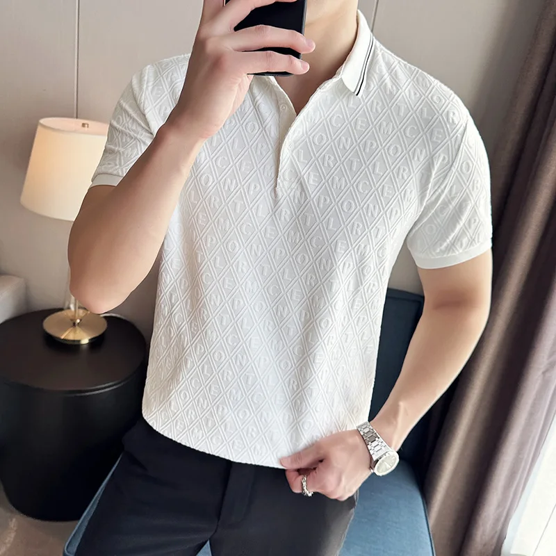 Brand Clothing Men\'s Summer High Quality Knitted Polo Shirts Man Slim Fit Fashion Short Sleeve Polo Shirts Man Tees 3XL-M