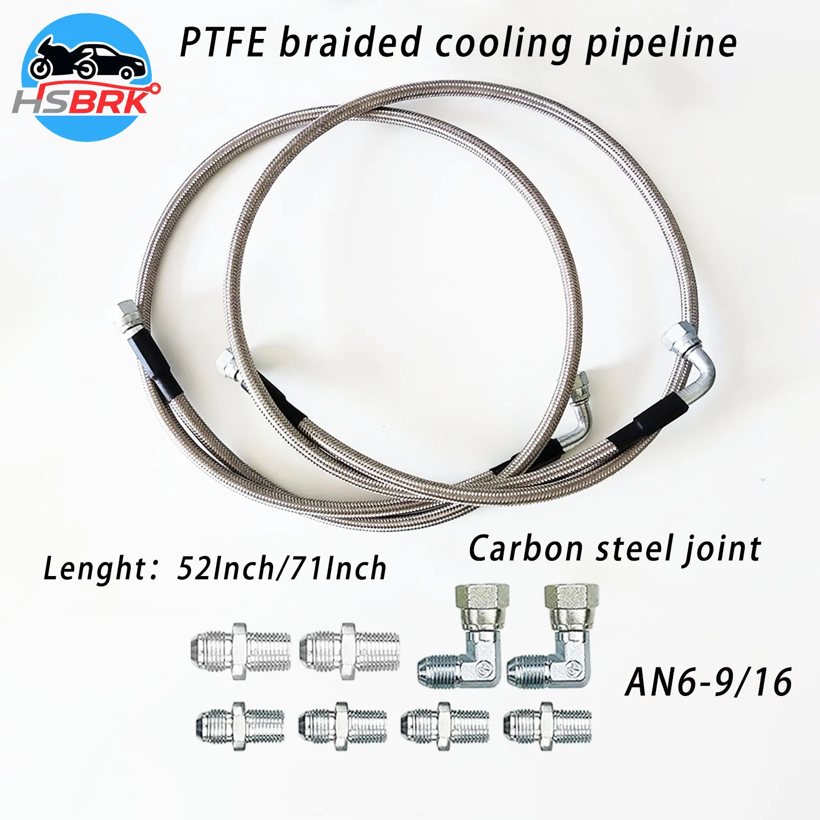 AN6 52Inch/70Inch Stainless Steel Braided Oil Tube Kit 0°/90°High Pressure Temperature Resistant Fuel Oil Cold Modified Hose
