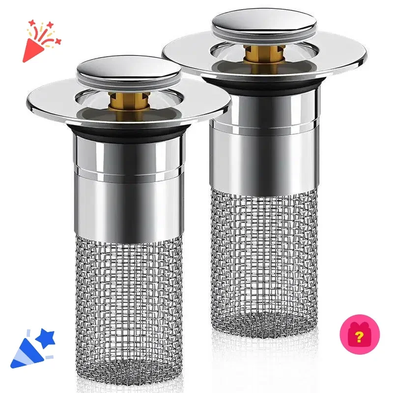 

3-in-1 Hair Catcher Drain Strainer 2-Pack Easy Remove Anti-Clog For 1-1.5 Inch Bathroom Sink