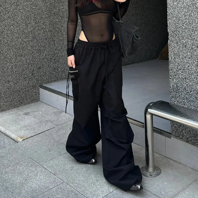 

QWEEK Y2k Oversized Cargo Pants Woman Vintage Casual Korean Style Wide Leg Trousers Gothic Baggy Harajuku Black Pantalones