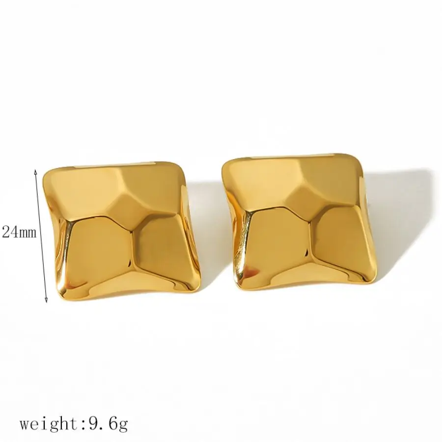 Fashion Personality 18k  Gold Plated Irregular Geometric Triangular Stud Earrings Chunky Glossy Stainless Steel Square Earrings