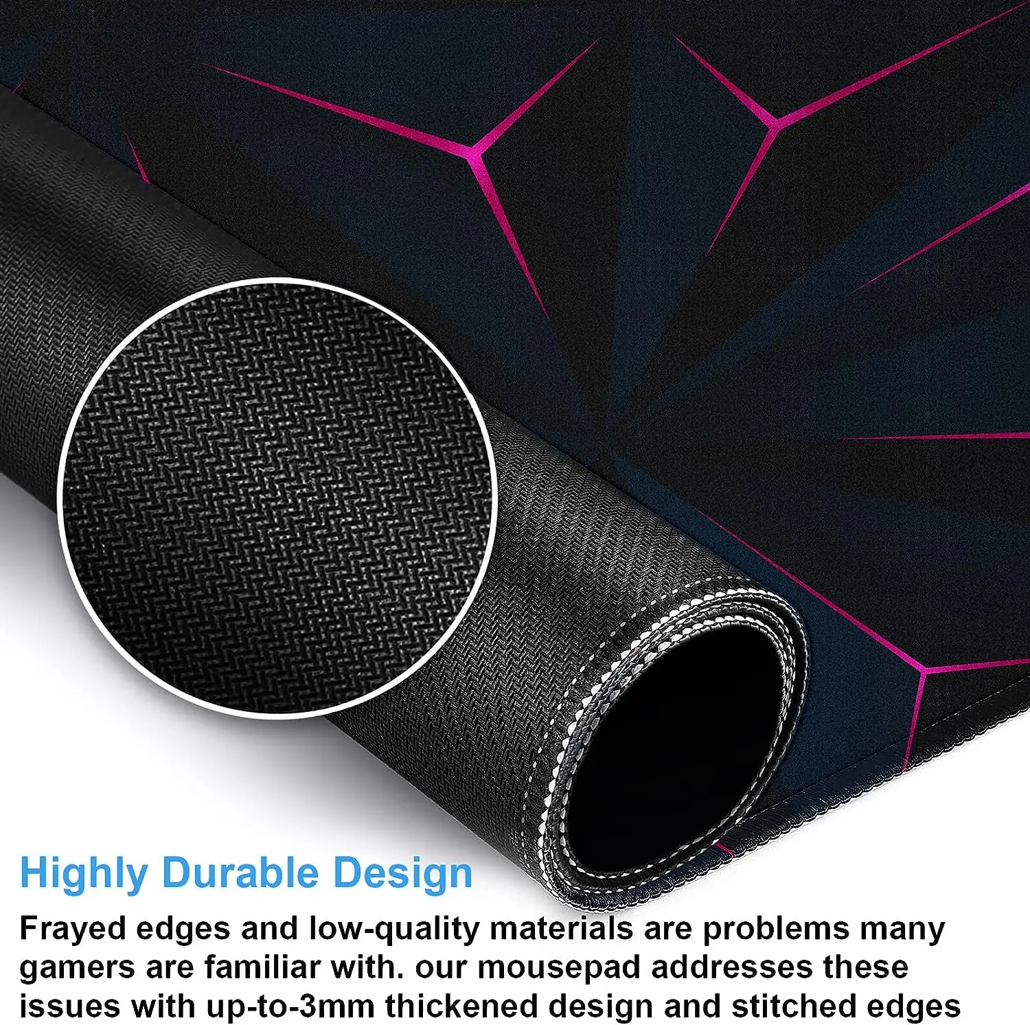 Purple Abstract Geometric Lines Mouse Pad Gaming Non-Slip MousePad Extended XXL Large Full Keyboard Mouse Pad 31.5 x 11.8 Inches