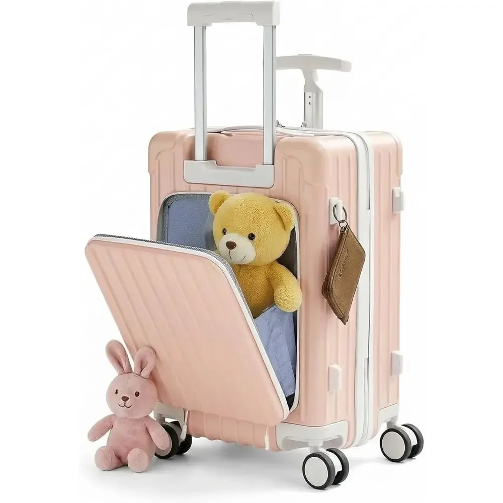 

20 Front-Opening Hardshell Luggage with TSA Lock, Suitable for Adults and Kids, Pink