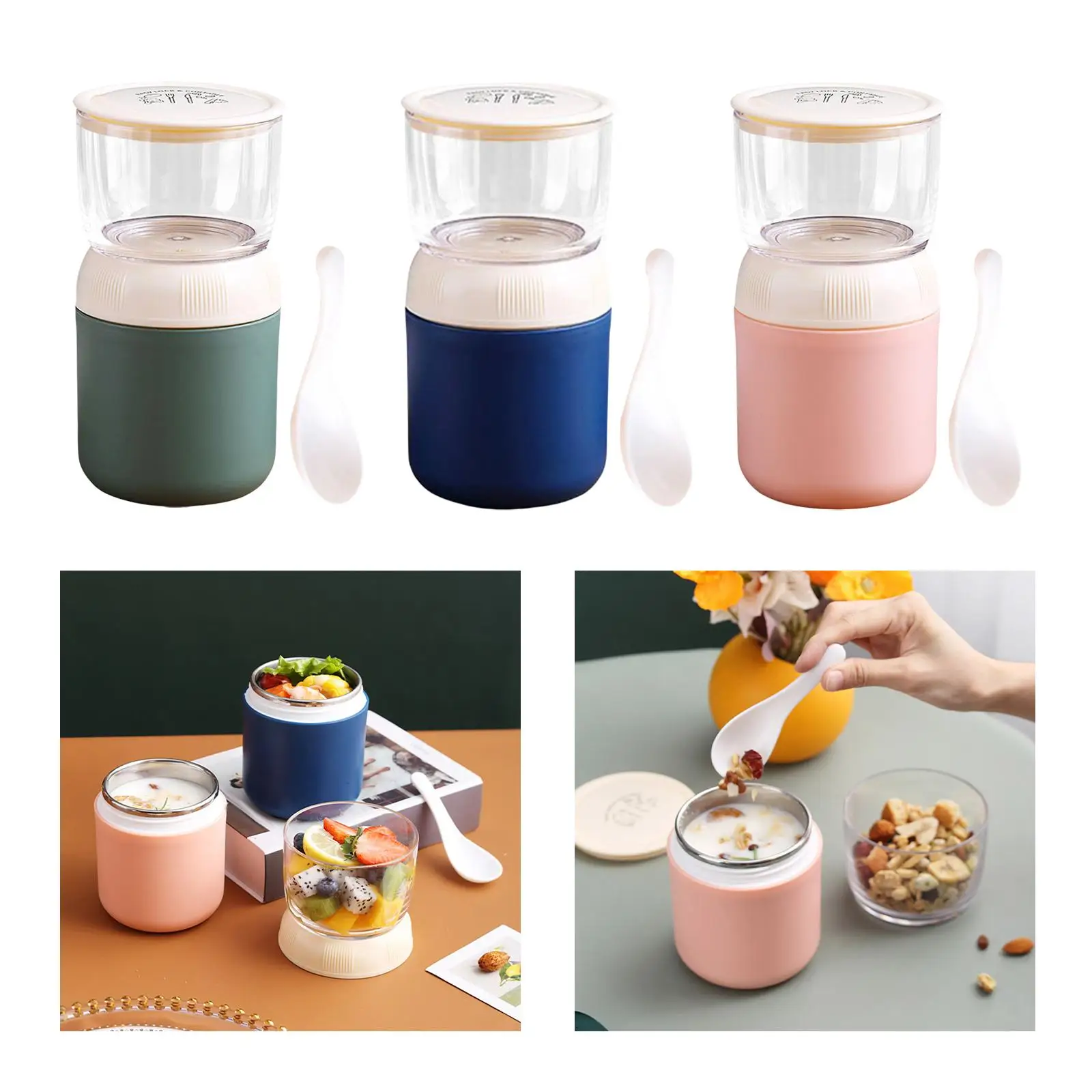 Yogurt Container Insulated Food Container Portable spoon 2 Tier Stainless Steel for Milk Yogurt Breakfast Soup Kids