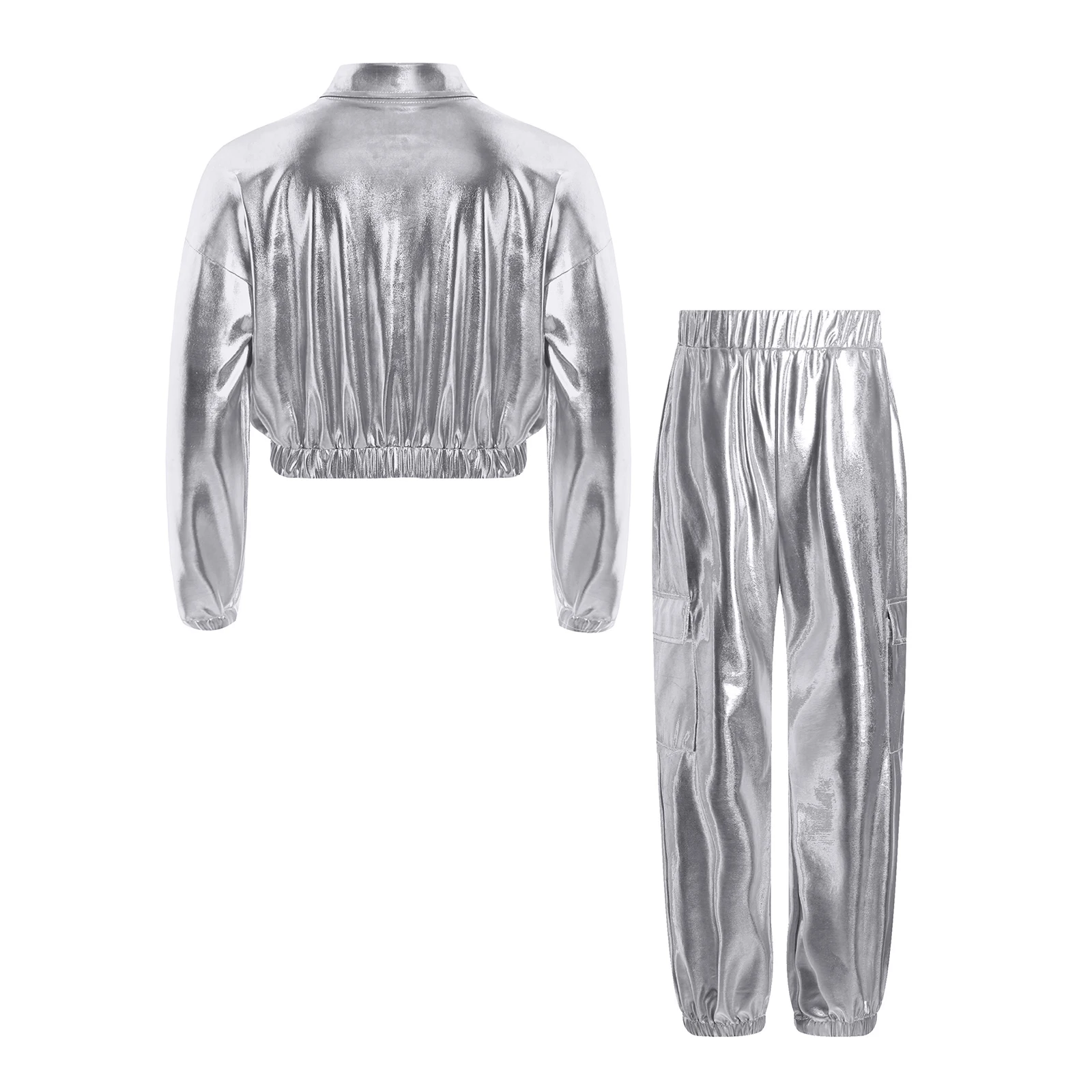 أطفال بنين بنات الجاز الهيب هوب شارع الرقص أداء زي معدني لامع كم طويل سترة رياضية معطف مع السراويل وتتسابق