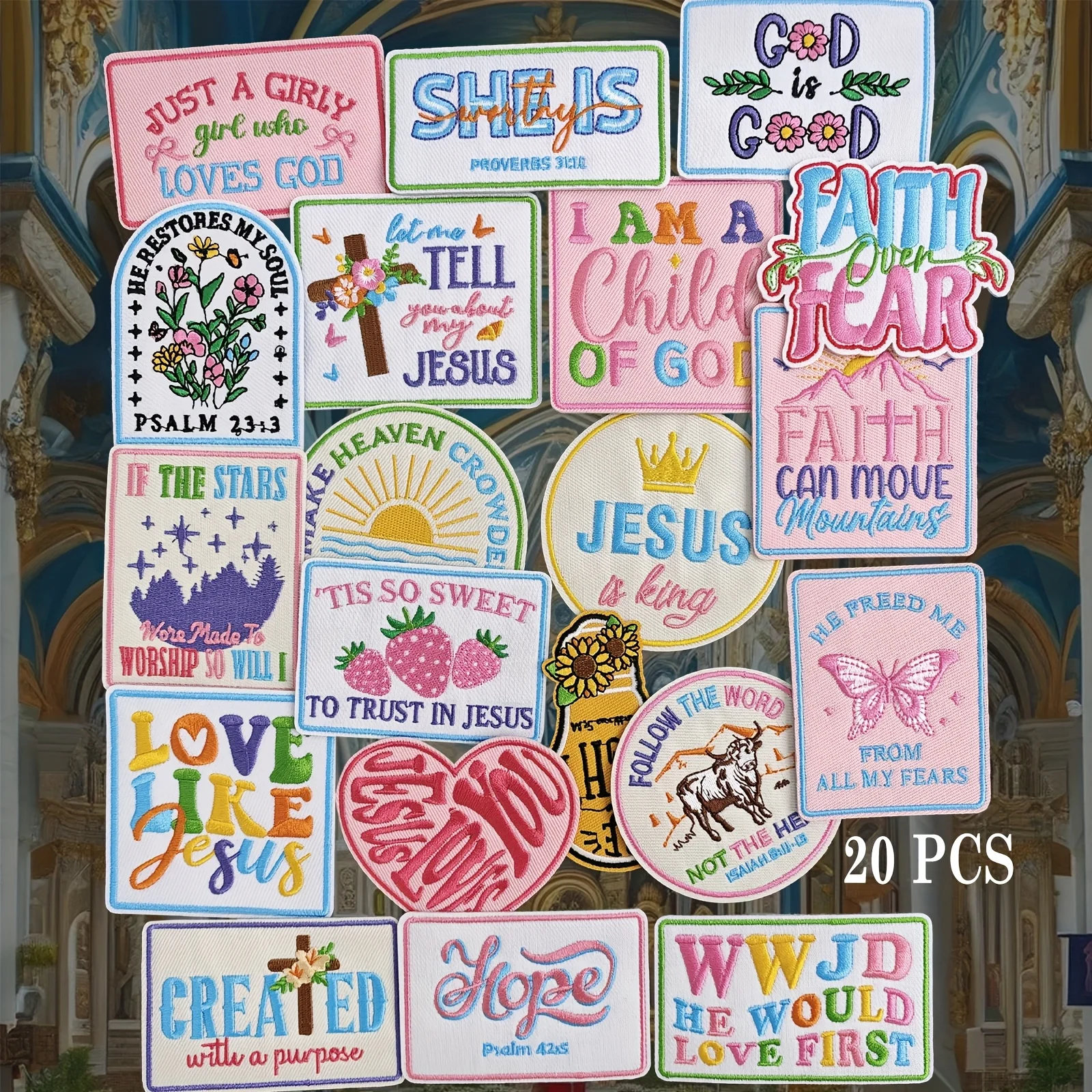AXEN 20 piezas Dios Jesús tema Dios hierro en parches bordados hierro en apliques fe puede mover montañas apliques soy un niño de G