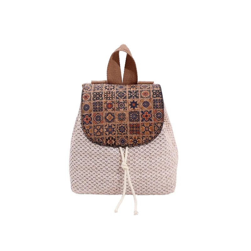 Mochila de ombro de palha feminina com borla, bolsa de praia boho bolsa de couro para meninas mochila de férias para senhoras, verão