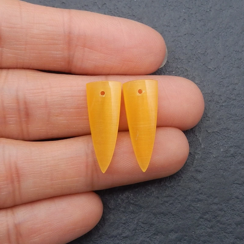

Women's Orange Cymophane Front Drilled Earring Beads Semiprecious Stones Jewelry Fashion Accessory 21x8x5mm 2.4g