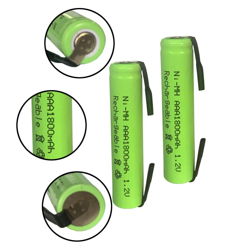 1.2V AAA rechargeable battery 1800mah nimh cell Green shell with welding tabs for Philips electric shaver razor toothbrush