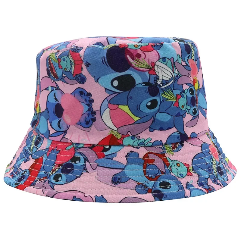 

Disney Stitch Cartoon Anime Figures Bucket Hats Summer Travel Headwear Stuff Fishing Fisherman Hat for Outdoor Woman Boonie Hat