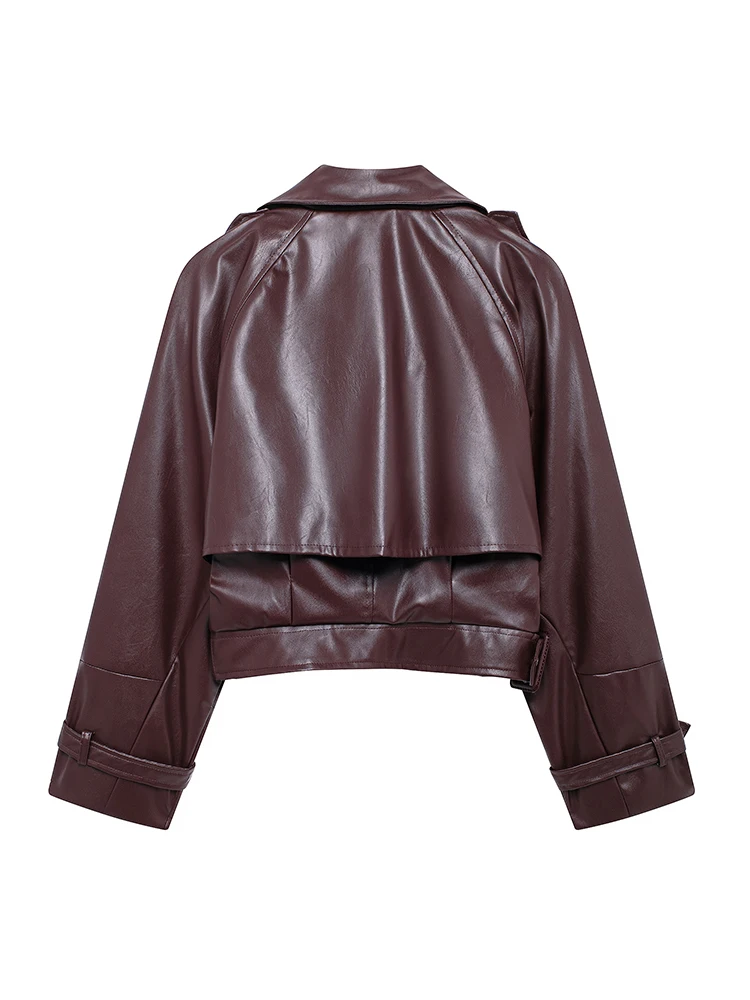 Willshela Women Fashion With Belt PU Wine Red Single Breasted Jackets Vintage Lapel Neck Long Sleeves Female Chic Lady Outfits