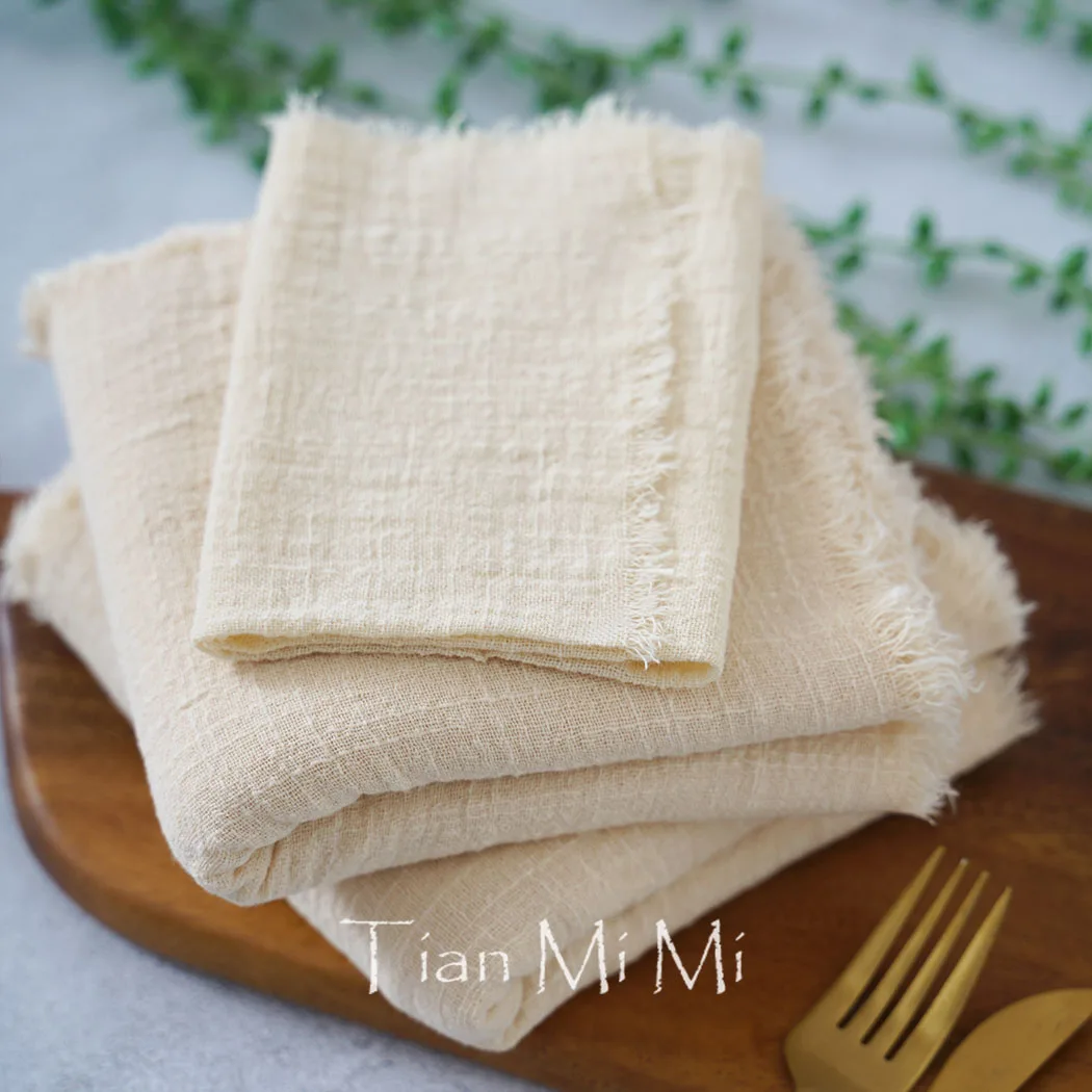 24pcs Cloth Napkins 32cmx32cm Vintage Style Gauze Cotton Retro Burr Cloth Tea Towel Reusable for Wedding Party Table Decoration