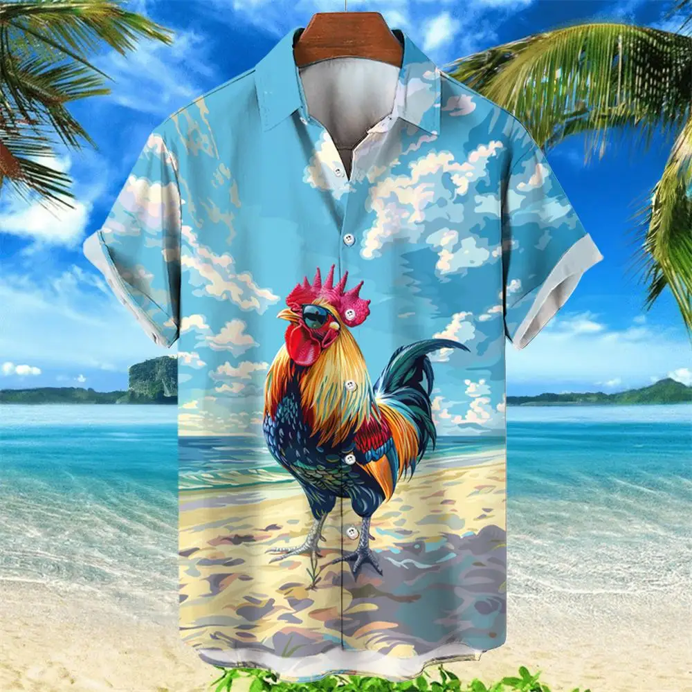 2024 Men\'s hawaiian shirts 3D Prints beach chicken graphic summer short sleeve shirt for hawaii style fashion unisex aloha shirt